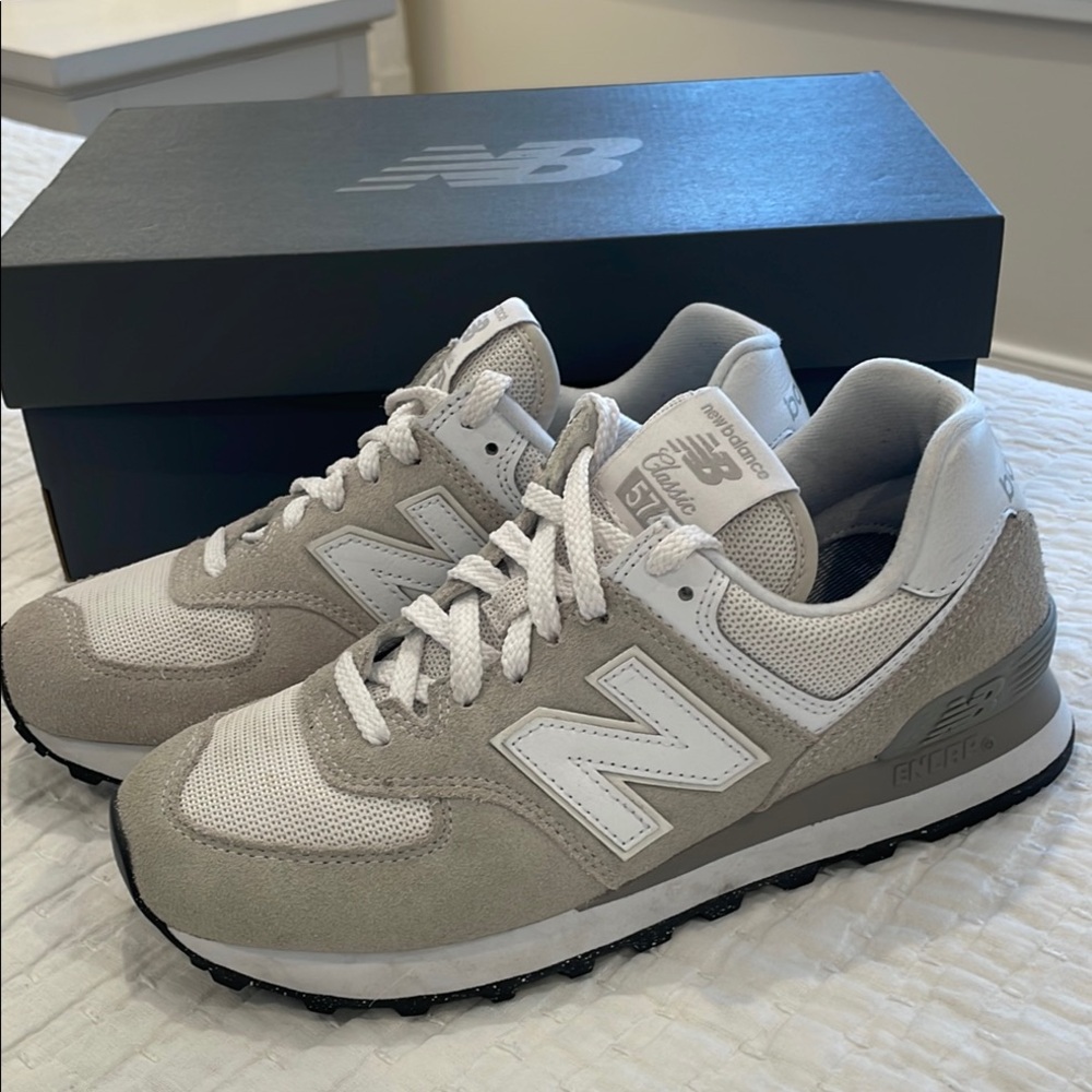 New Balance 574 Gray and White Athletic Shoes